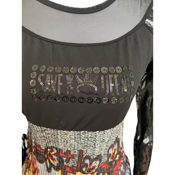 Save the Queen Mesh Lace Corset Style Top Y2K Gothic Sheer Long Sleeve - Picture 5 of 6